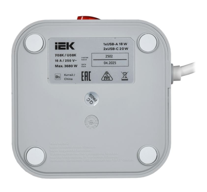 Удлинитель У08K 8 мест 1,5м 3х1,0мм2 USB A+C DOMINIC (DN-YP30-16-08-01-ZKU-K41)