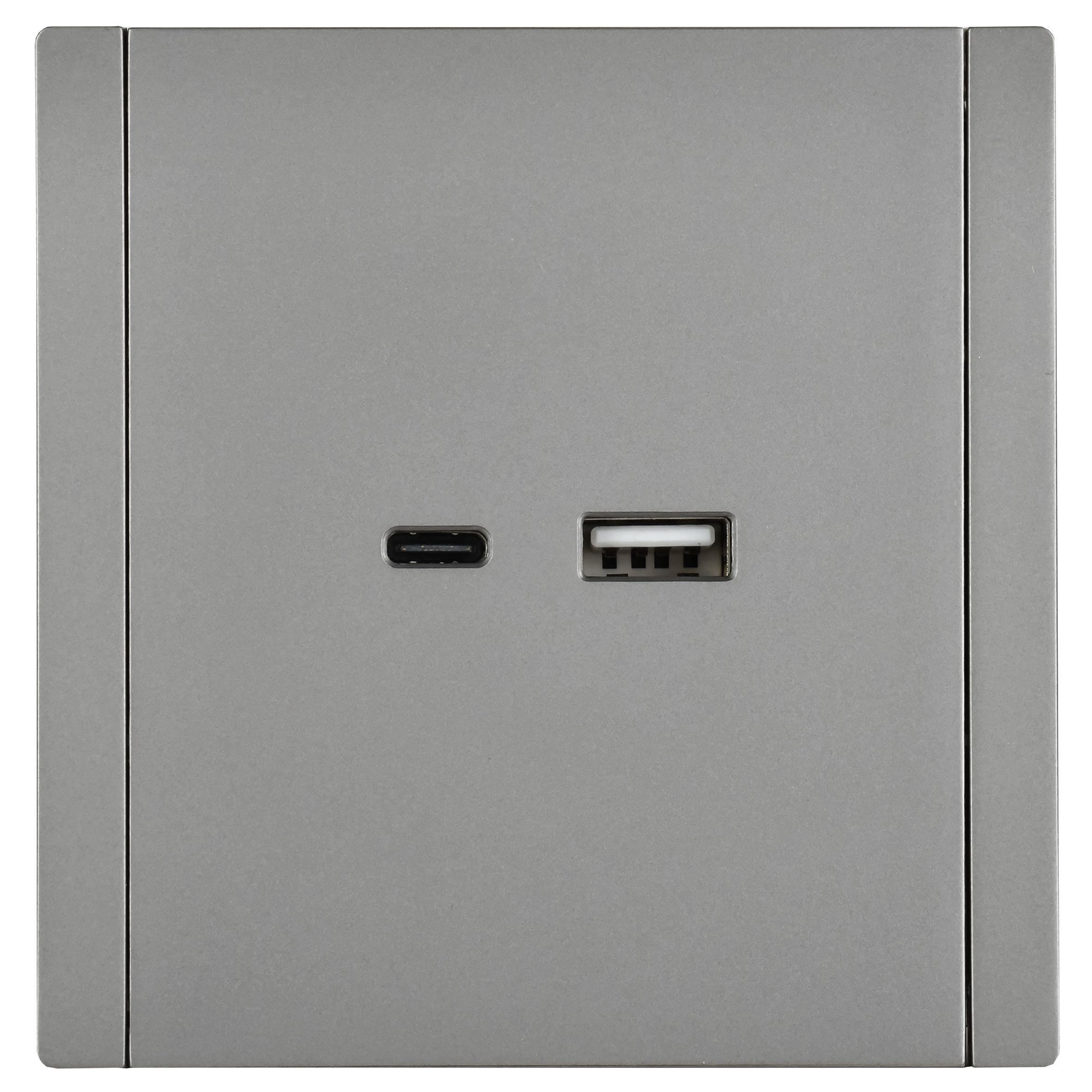FORTE&PIANO Розетка USB A+C 18Вт FP551 скрытой установки сталь (FP-U22-018-K46)