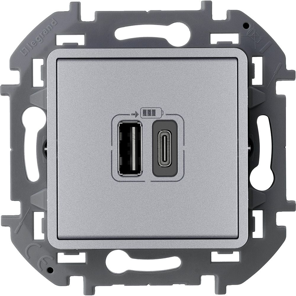 Inspiria зарядное устройство USB А+С 3000мА 5В, скрытой установки, алюминий (673762)