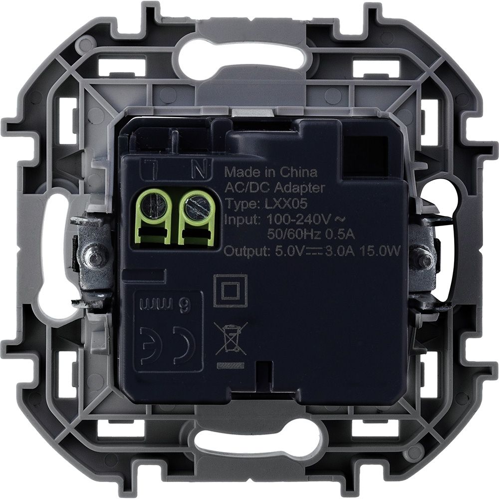 Inspiria зарядное устройство USB А+С 3000мА 5В, скрытой установки, алюминий (673762)