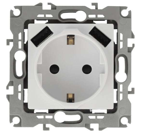 Розетка с 2xUSB 12-4109-01 16А 250В 5В-3А 2P+E серия 12 белый ЭРА (Б0047840)