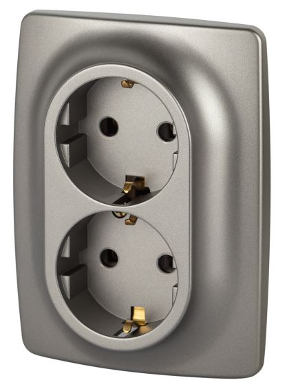 Розетка двойная 12-2106-16 16А 250В 2X2P+E серия 12 титан Schuko (Б0065706)