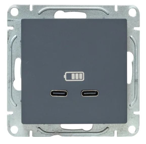 Механизм розетки USB-C - 2 шт, графит Эпика (UP1-SOG-2USBC)