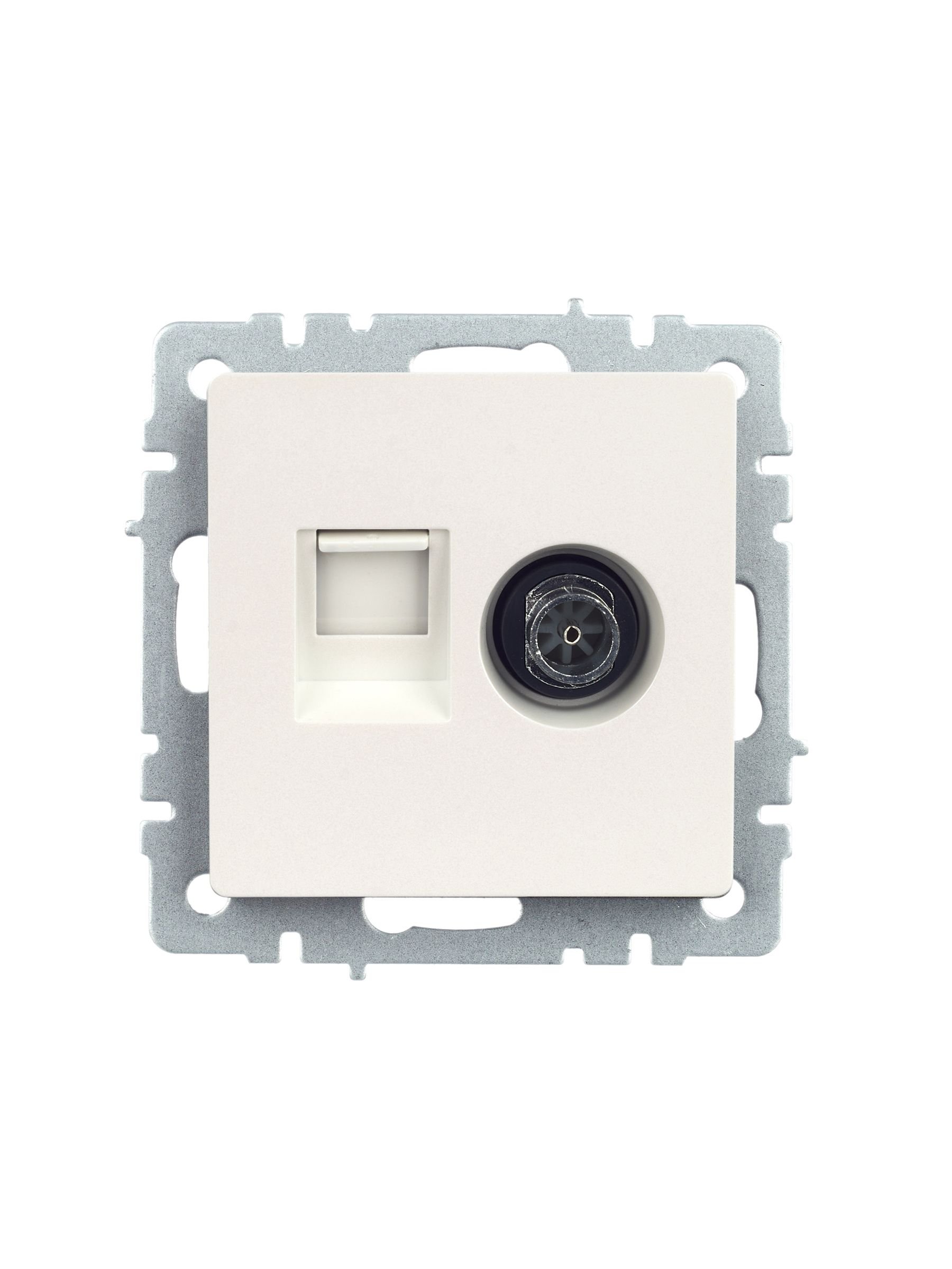 Розетка двойная TV+RJ45 BRITE кат.5E РТВ/РК12-БрЖ скрытой установки жемчуг (BR-AK20-1-K36)