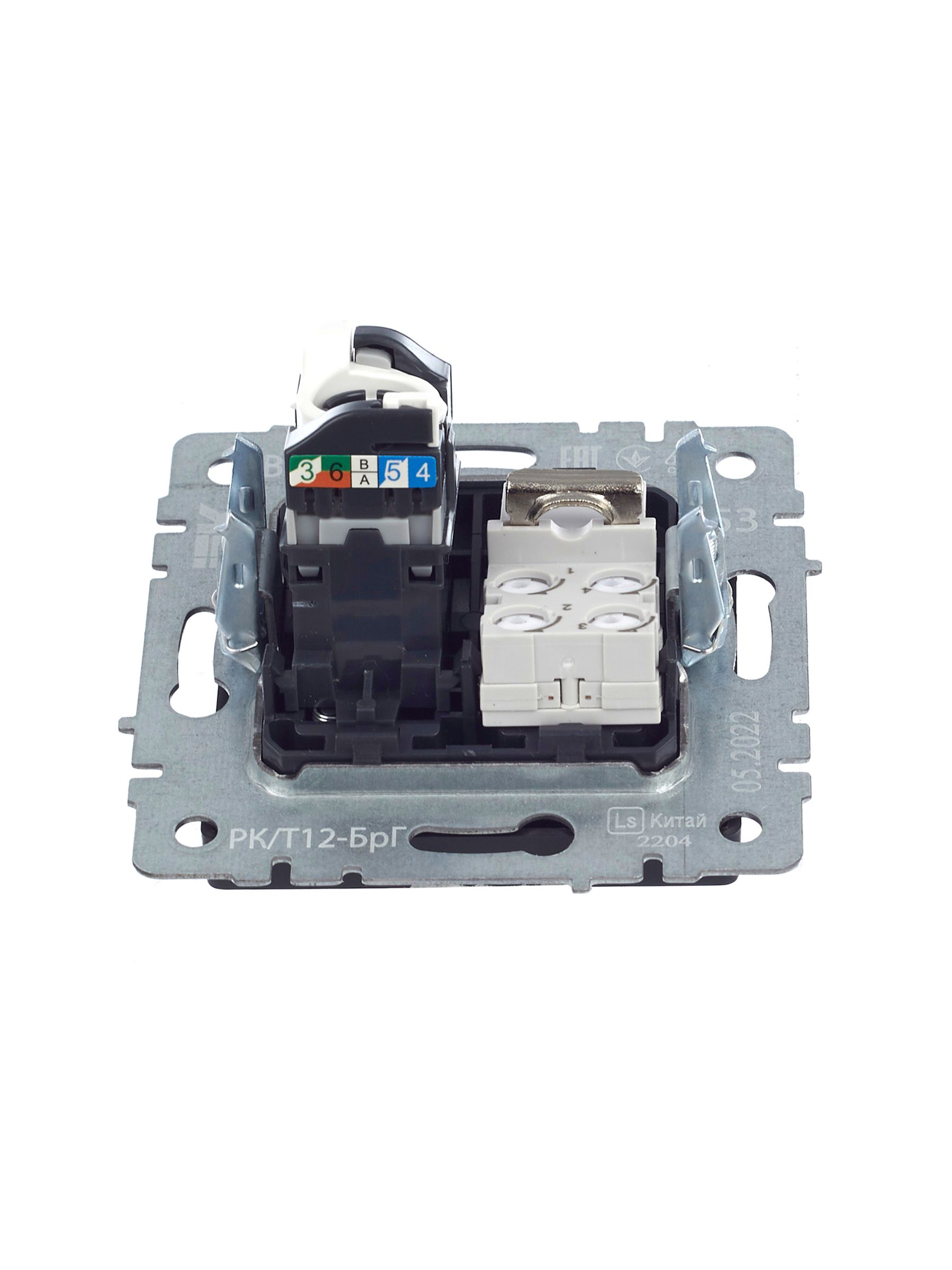 Розетка двойная RJ11+RJ45 BRITE кат.5E РК/Т12-БрГ скрытой установки графит (BR-KT20-O-1-K53)