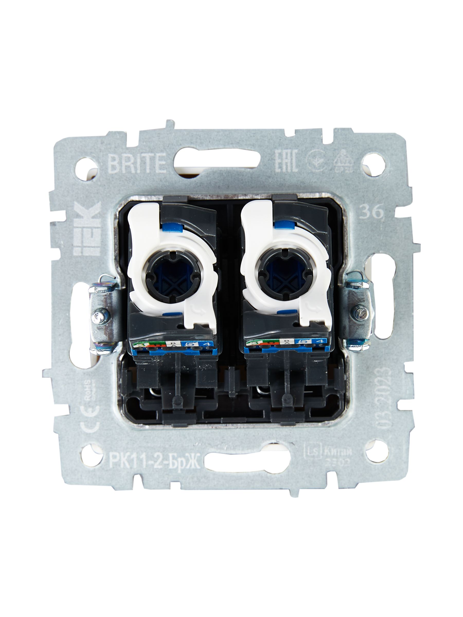 Розетка компьютерная двойная RJ45 BRITE кат.6 РК11-2-БрЖ скрытой установки жемчуг (BR-K20-2-K36)