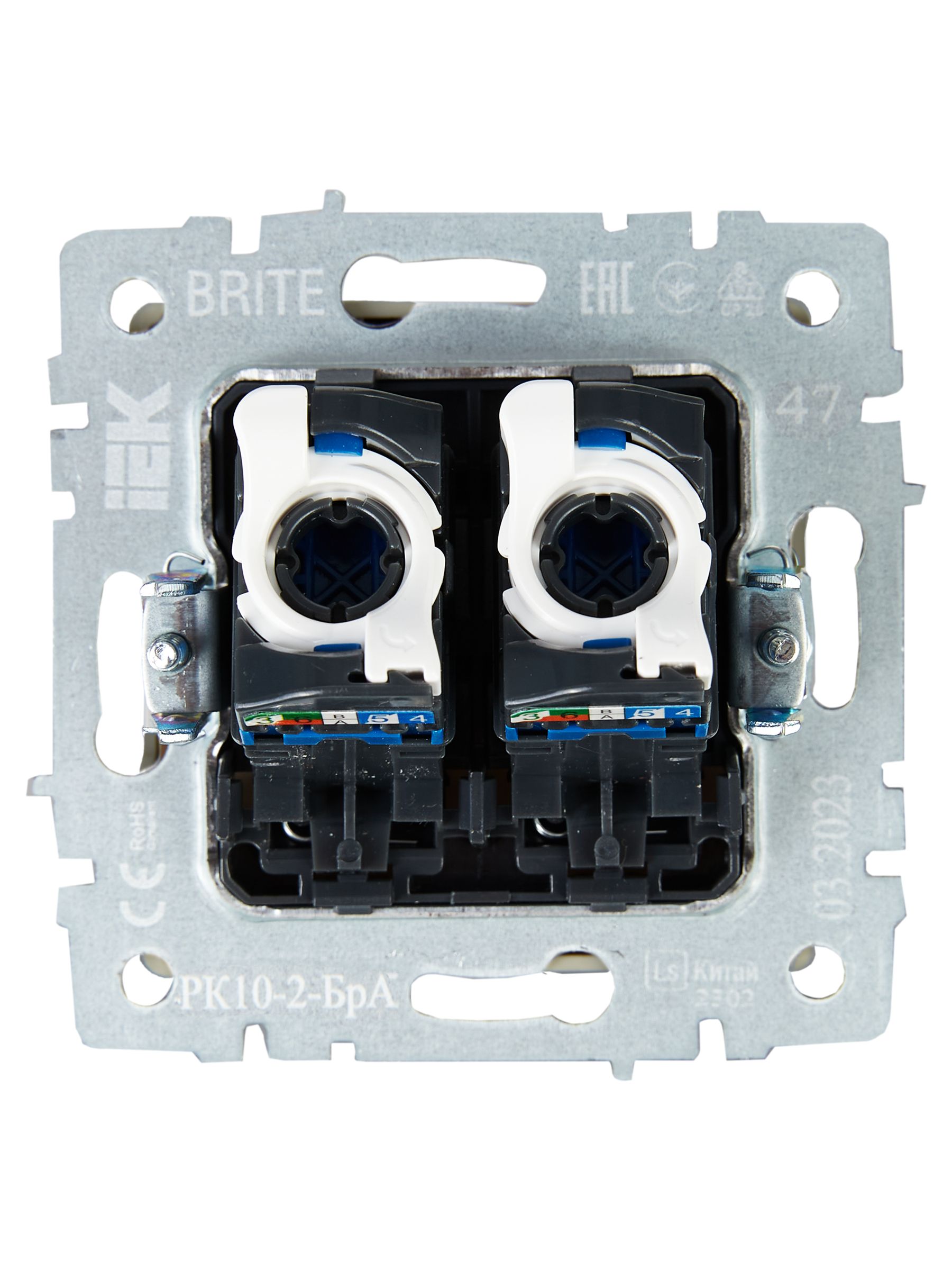 Розетка компьютерная двойная RJ45 BRITE кат.5E РК10-2-БрА скрытой установки алюминий (BR-K20-1-K47)