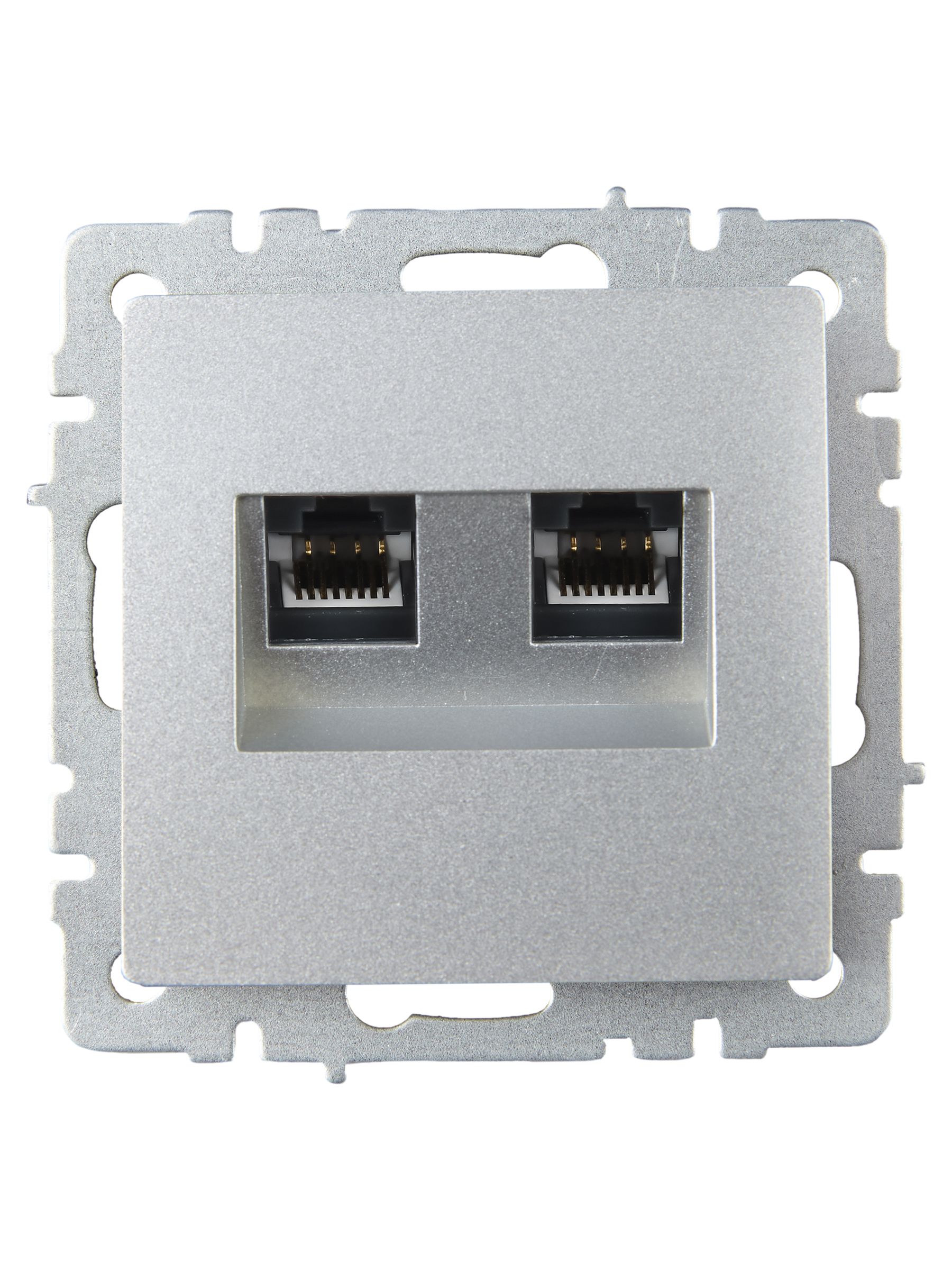 Розетка компьютерная двойная RJ45 BRITE кат.5E РК10-2-БрА скрытой установки алюминий (BR-K20-1-K47)