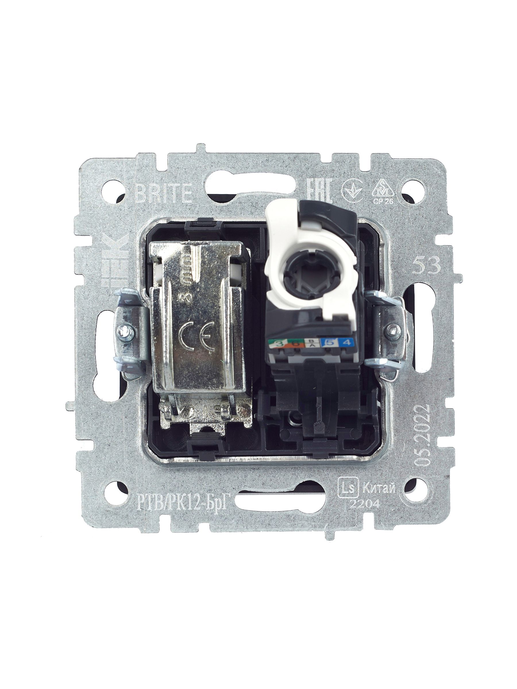 Розетка двойная TV+RJ45 BRITE кат.5E РТВ/РК12-БрГ скрытой установки графит (BR-AK20-1-K53)