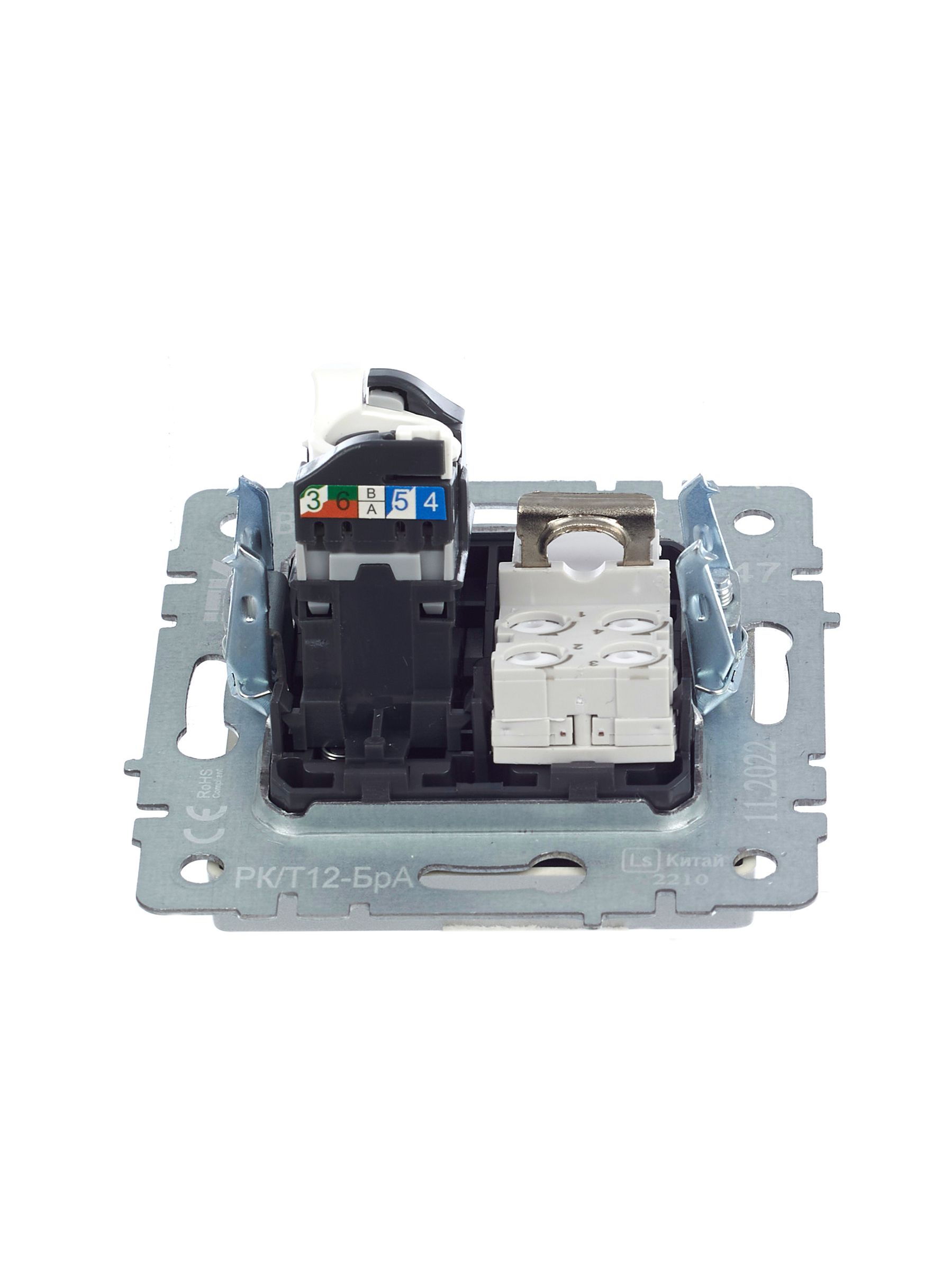 Розетка 2-местная RJ11+RJ45 BRITE РК/Т12-БрА кат.5E скрытой установки алюминий (BR-KT20-O-1-K47)