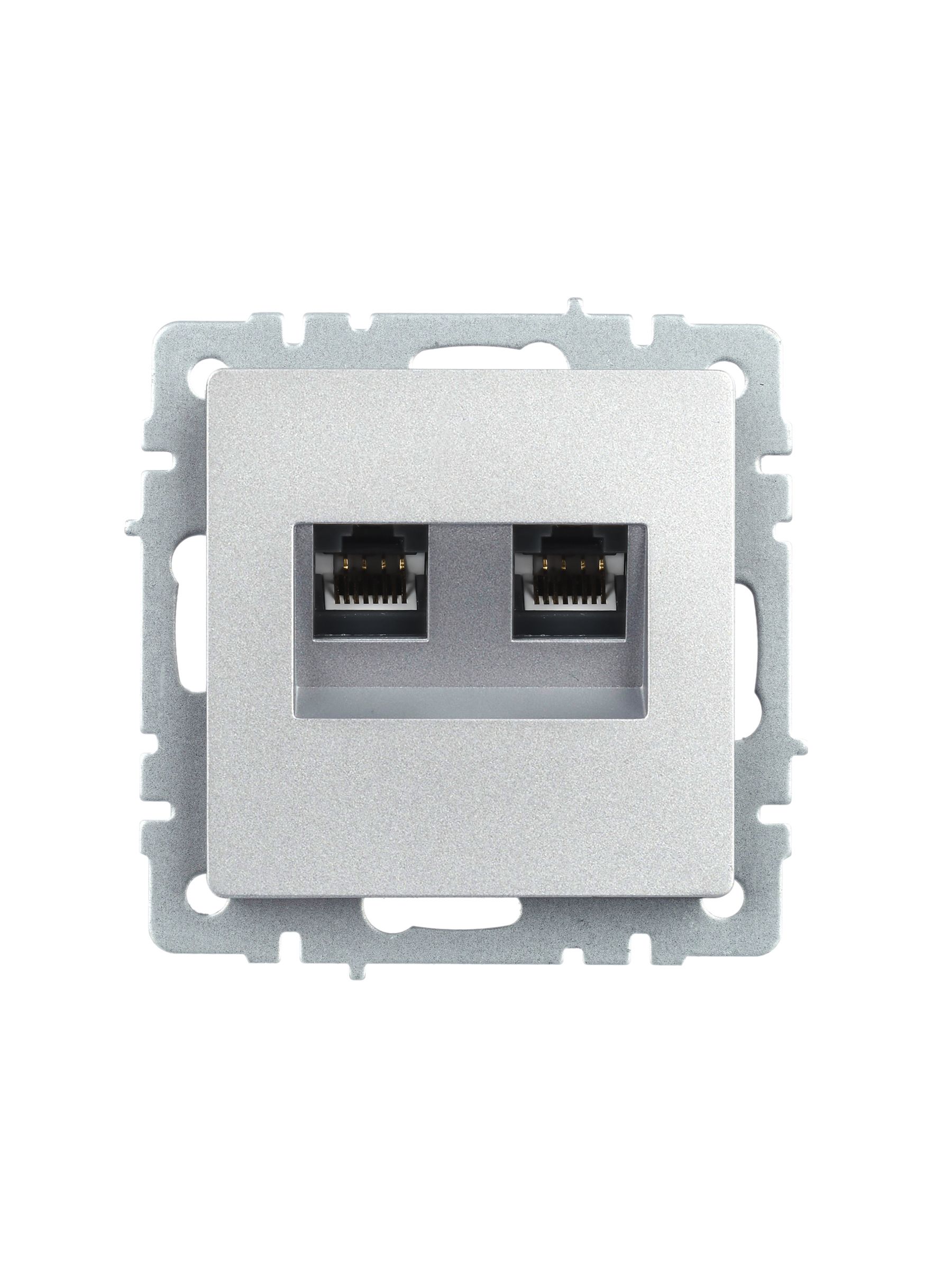 Розетка 2-местная RJ11+RJ45 BRITE РК/Т12-БрА кат.5E скрытой установки алюминий (BR-KT20-O-1-K47)