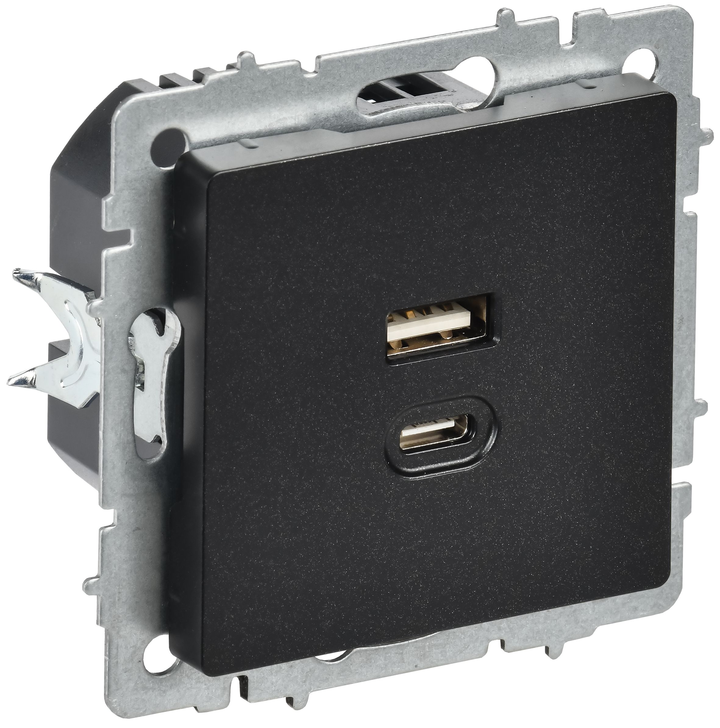 Розетка USB BRITE A+C 45Вт высокоскоростная зарядка РЮ11-2-БрЧ скрытой установки черный (BR-U22-045-K02)