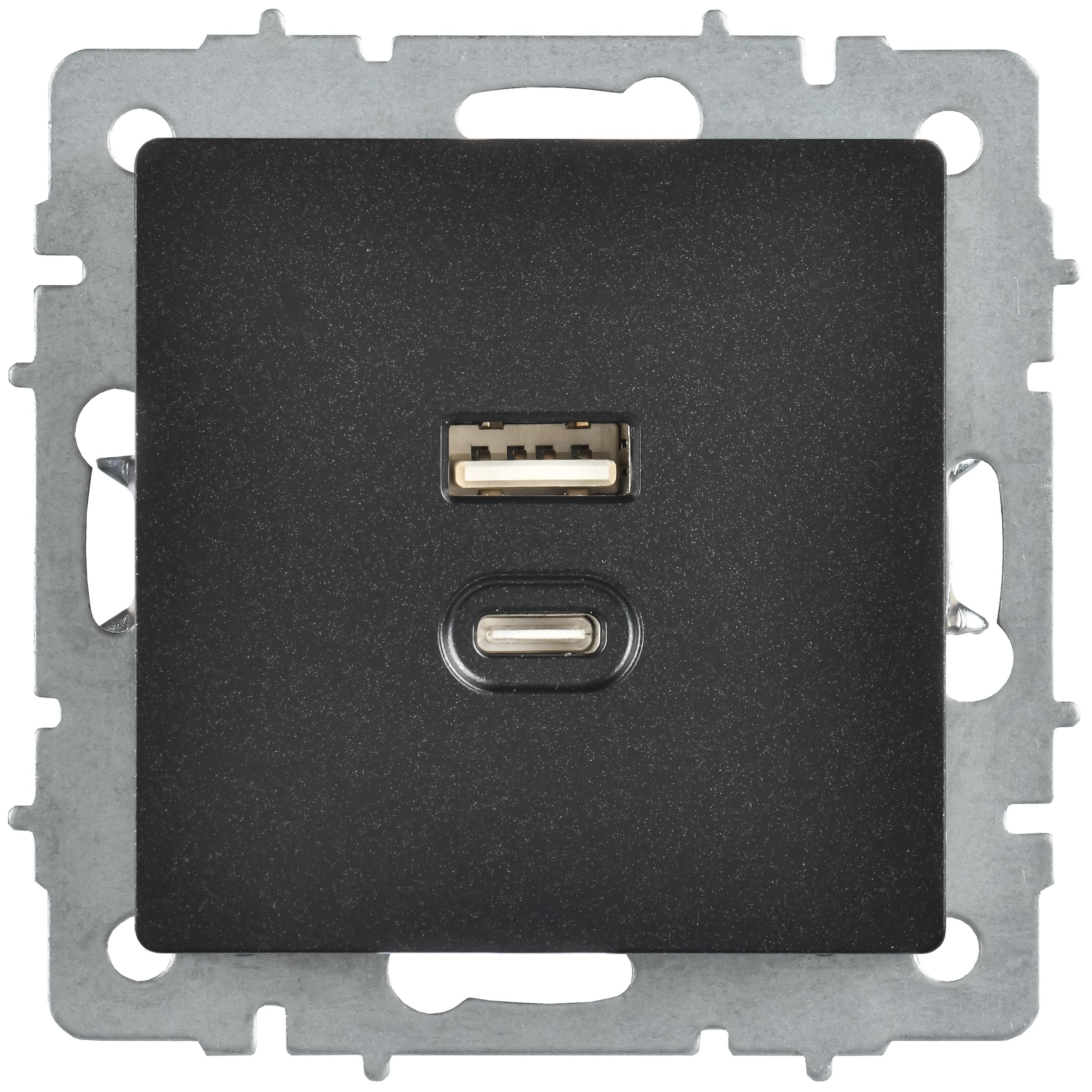 Розетка USB BRITE A+C 45Вт высокоскоростная зарядка РЮ11-2-БрЧ скрытой установки черный (BR-U22-045-K02)