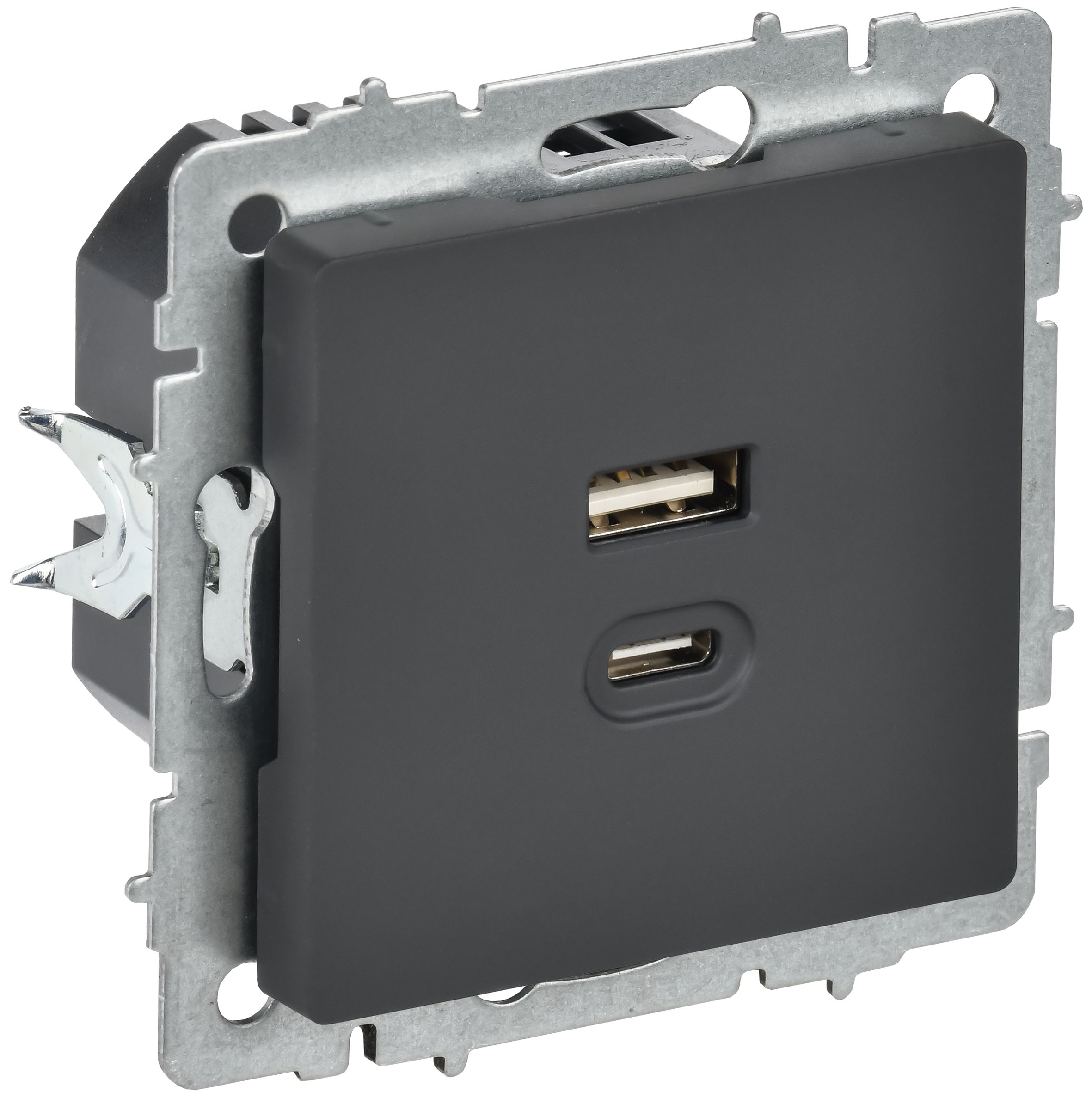 Розетка USB BRITE A+C 45Вт высокоскоростная зарядка РЮ11-2-БрГ скрытой установки графит (BR-U22-045-K53)