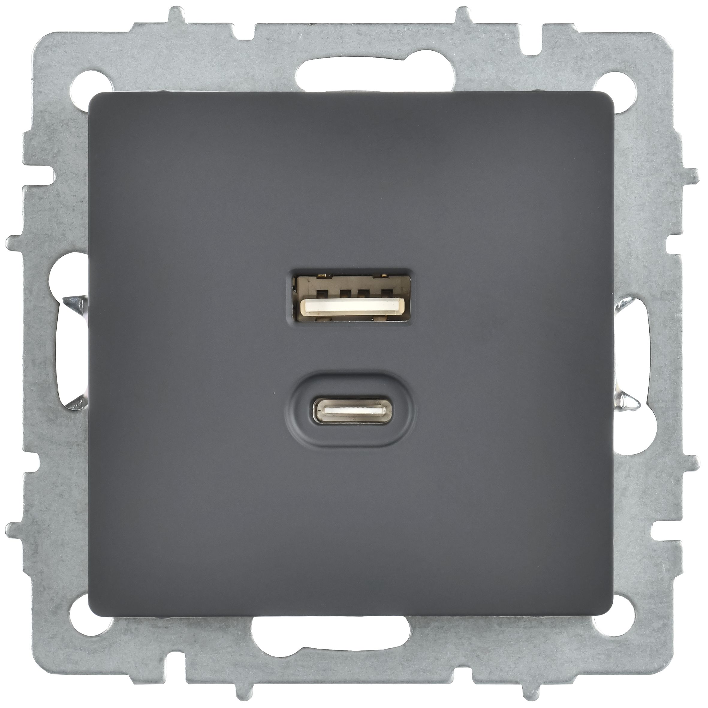 Розетка USB BRITE A+C 45Вт высокоскоростная зарядка РЮ11-2-БрГ скрытой установки графит (BR-U22-045-K53)