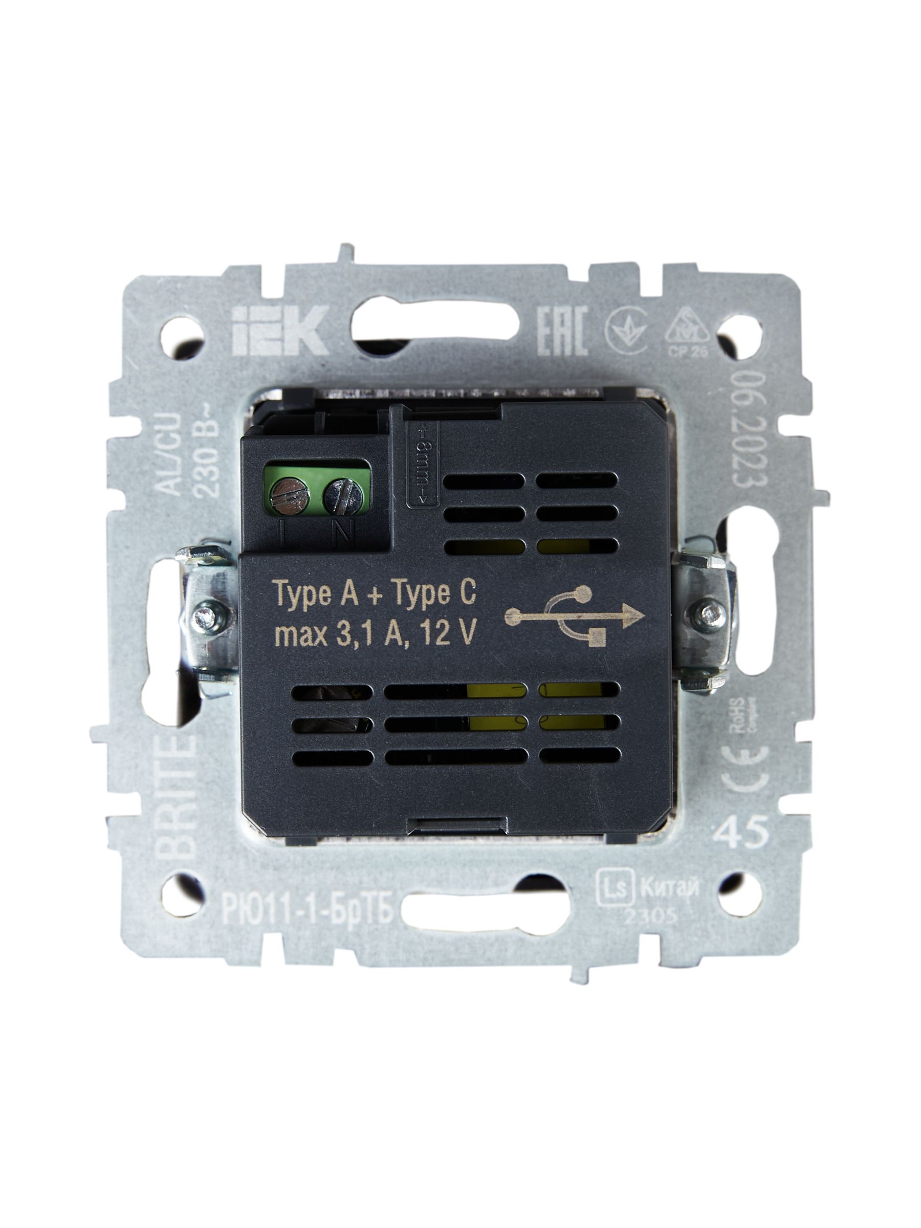 Розетка USB BRITE A+C 18Вт РЮ11-1-БрТБ скрытой установки темная бронза (BR-U22-018-K45)