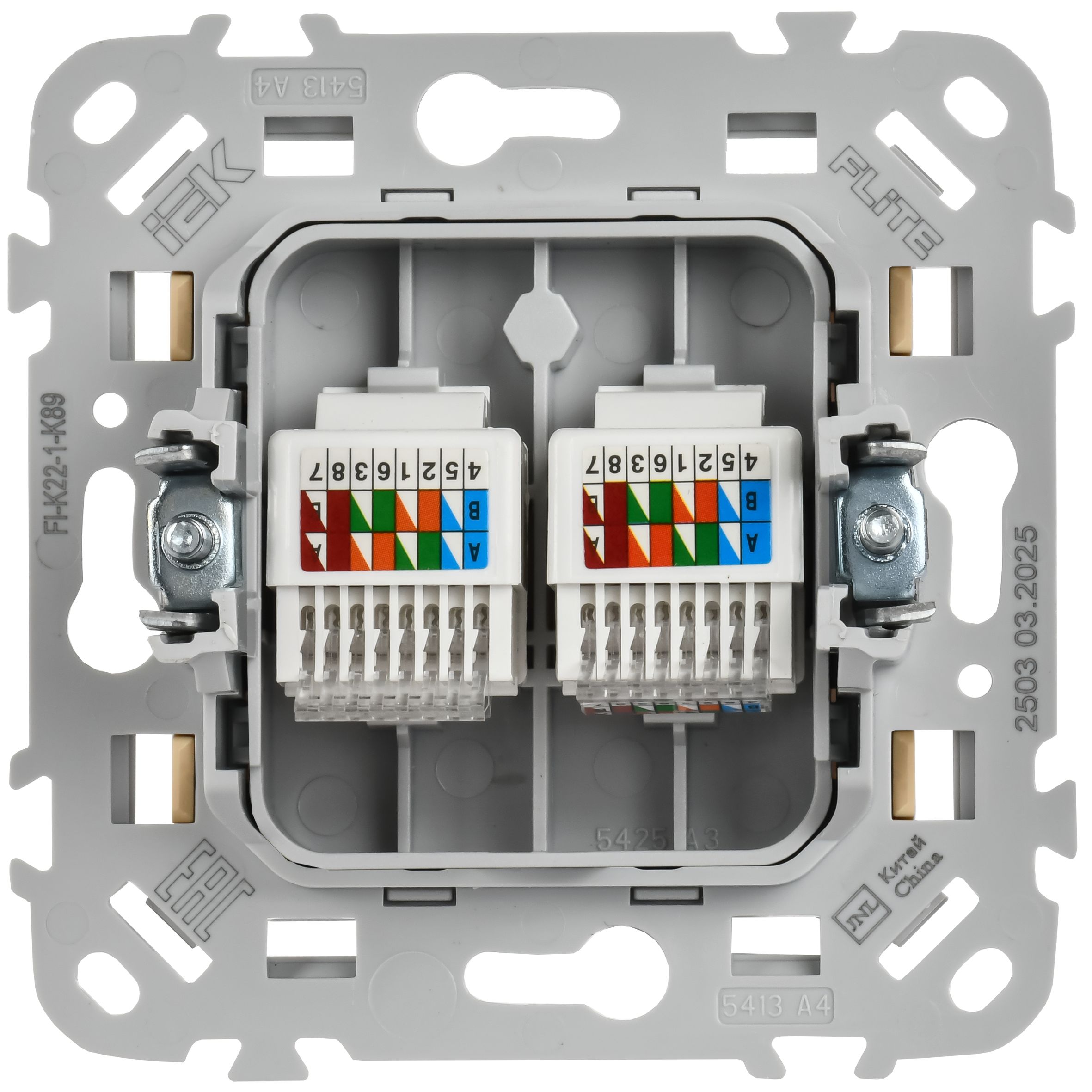 FLITE Розетка 2-местная компьютерная RJ45 кат 5Е UTP РК5е-2-0-ФлШм скрытой установки шамуа (FI-K22-1-K89)