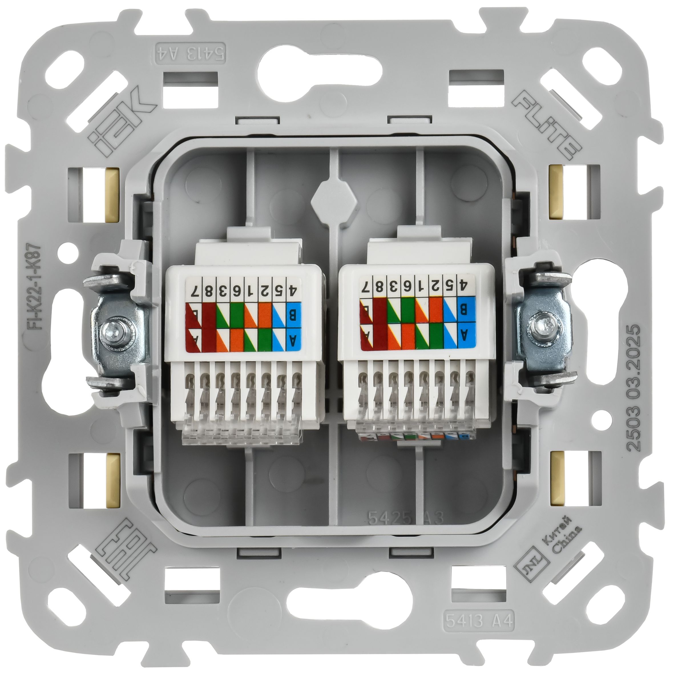 FLITE Розетка 2-местная компьютерная RJ45 кат 5Е UTP РК5е-2-0-ФлН скрытой установки навахо (FI-K22-1-K87)