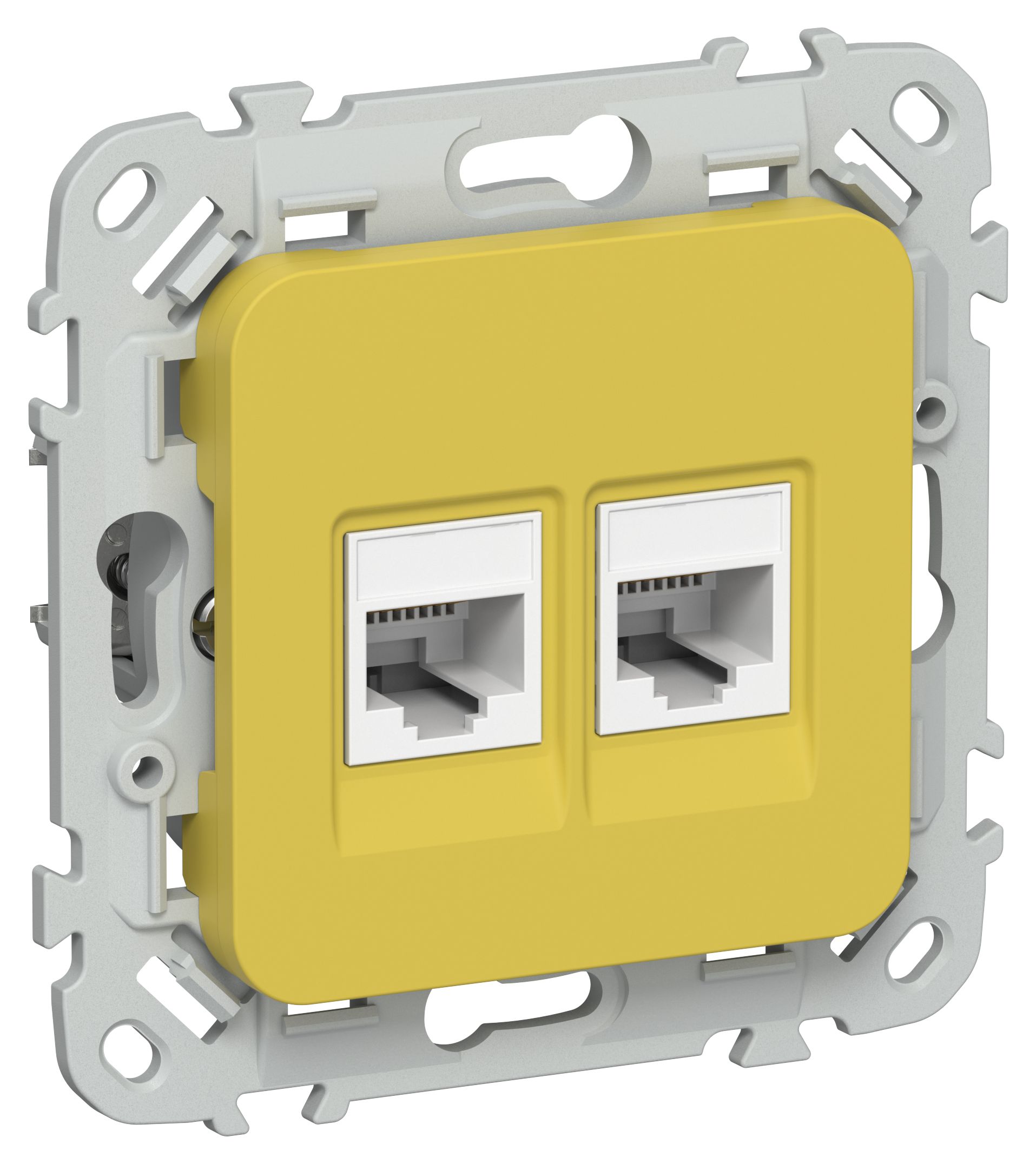 FLITE Розетка 2-местная RJ45/RJ11 кат 5Е/3 UTP РКТ5е/3-2-0-ФлЖК скрытой установки желтый карри (FI-KT22-1-K44)