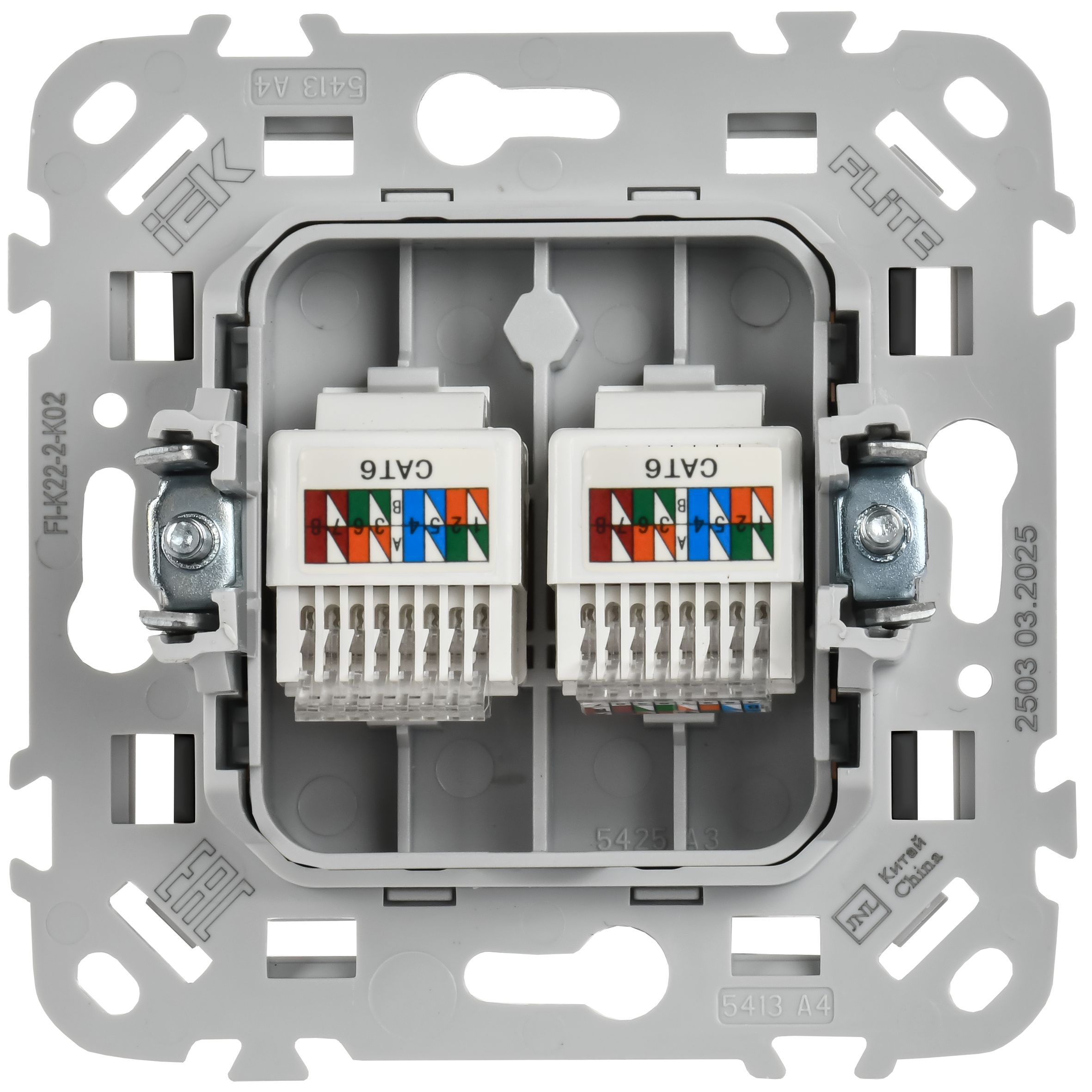 FLITE Розетка 2-местная компьютерная RJ45 кат 6 UTP РК6-2-0-ФлЧ скрытой установки черный (FI-K22-2-K02)