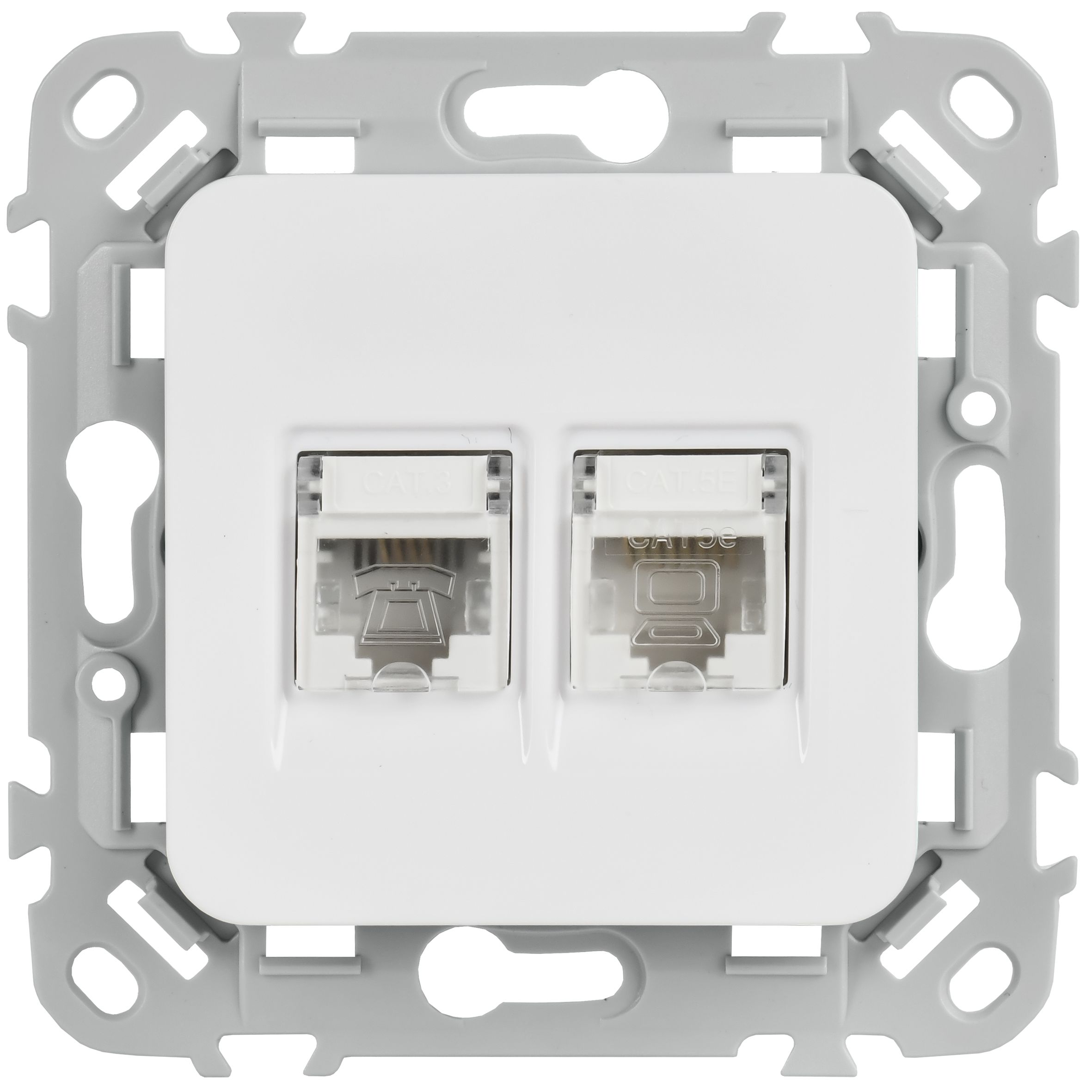 FLITE Розетка 2-местная RJ45/RJ11 кат 5Е/3 UTP РКТ5е/3-2-0-ФлБ скрытой установки белый (FI-KT22-1-K01)