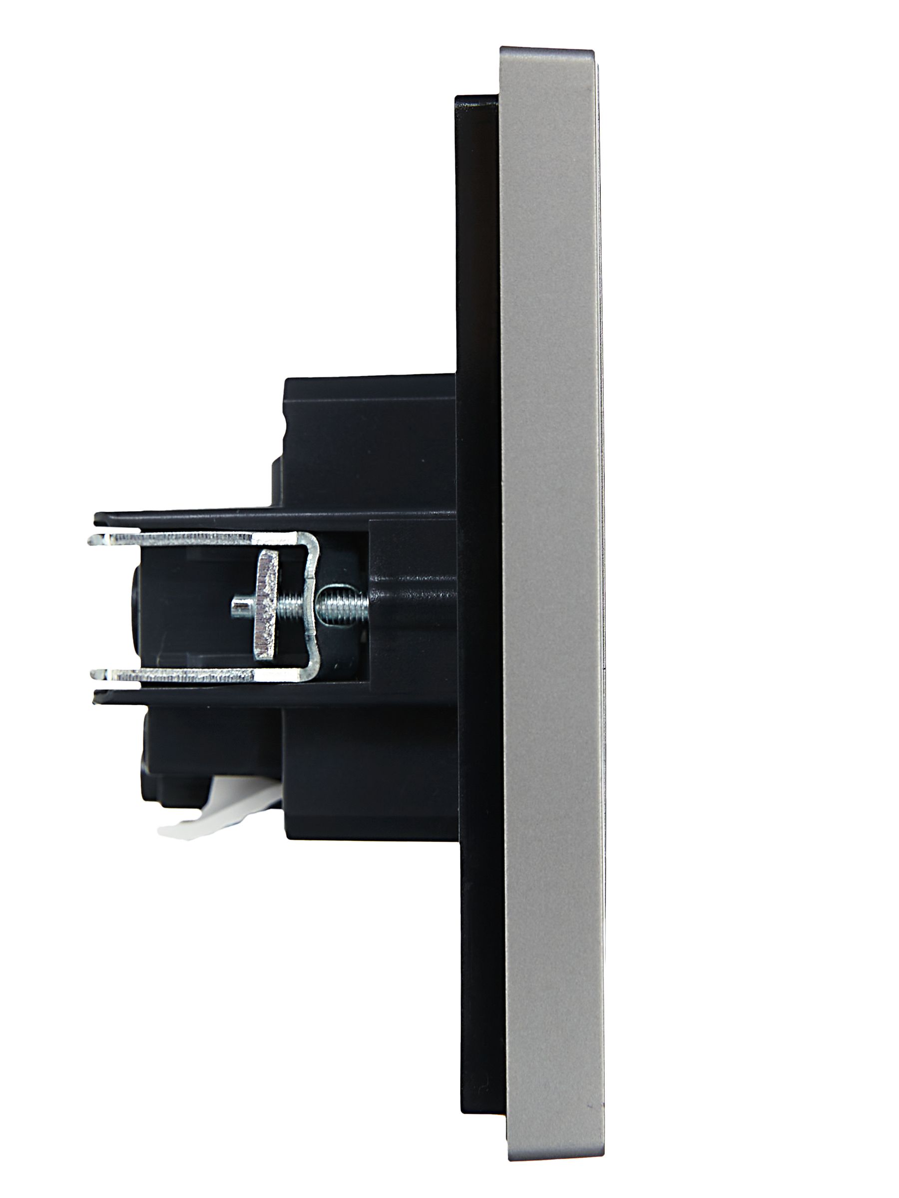 FORTE&PIANO Розетка 1-местная FP514 с заземлением без защитных шторок безвинтовое крепление скрытой установки 16А сталь (FP-R11-16-1-K46)