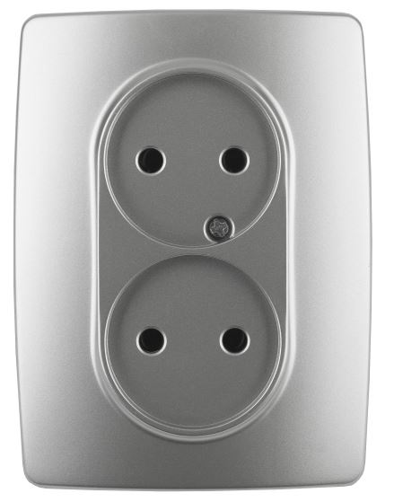 Розетка двойная 12-2107-03 16А IP20 250В 2X2P серия 12 алюминий ЭРА (Б0031240)