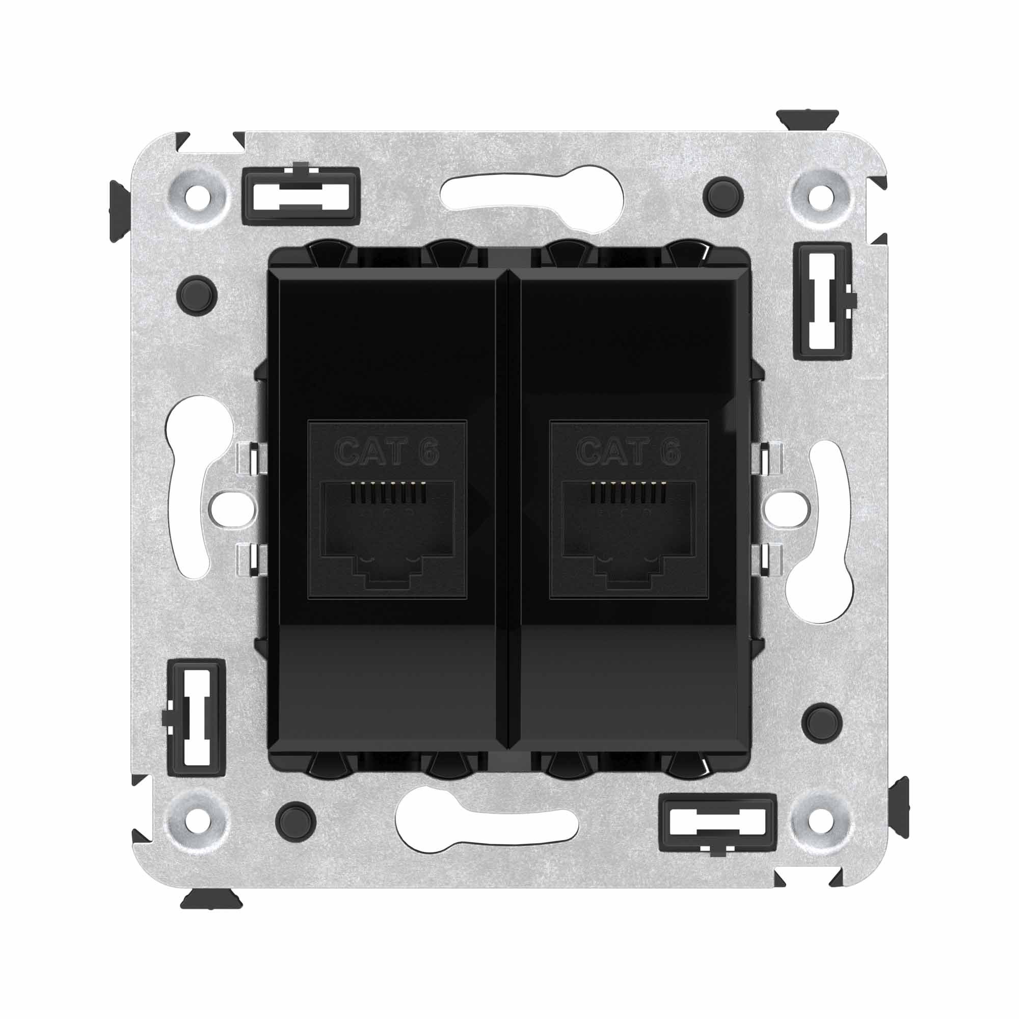 Компьютерная розетка RJ-45 без шторки в стену, кат.6 двойная, Avanti, черный квадрат (4402694)