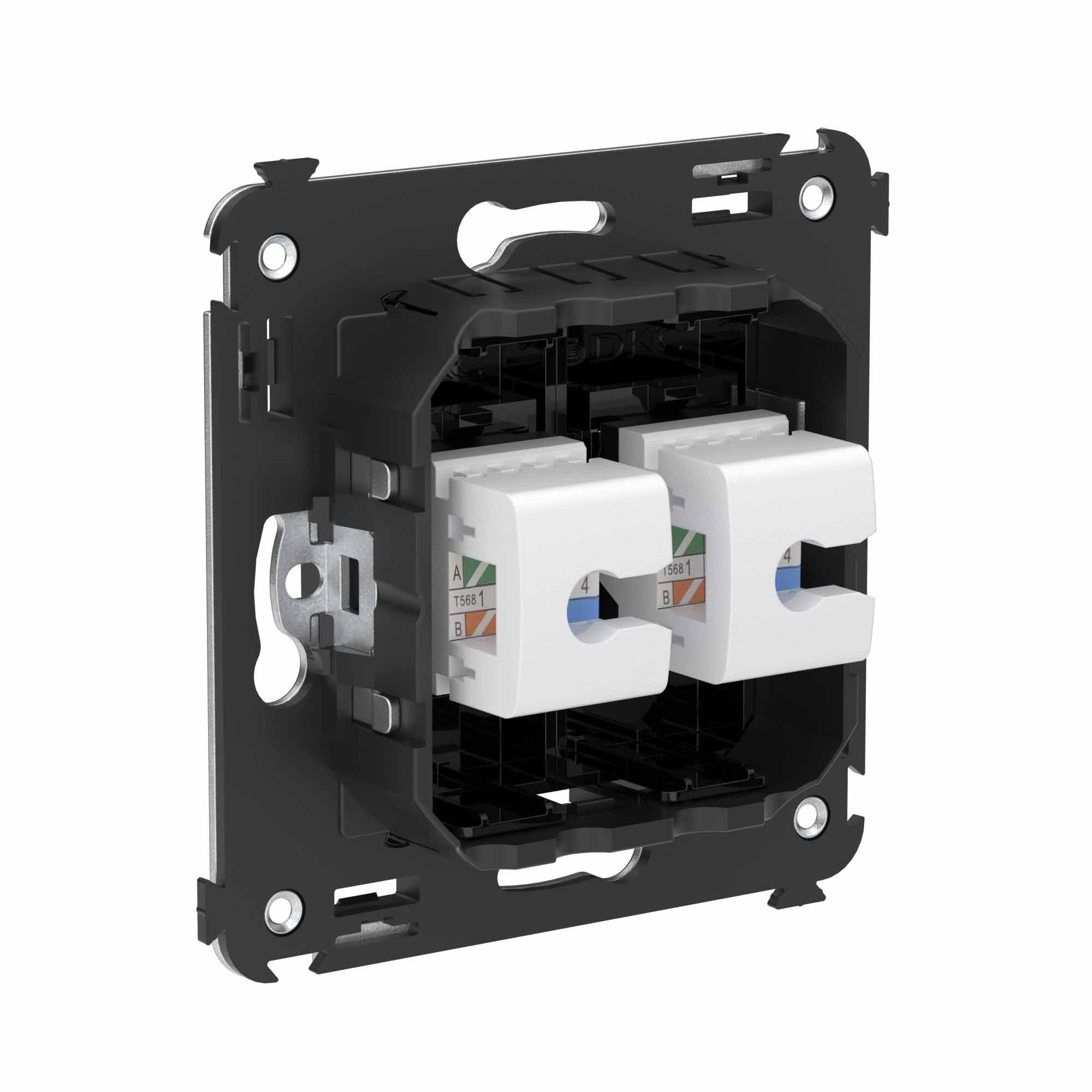 Компьютерная розетка RJ-45 без шторки в стену, кат.6 двойная, Avanti, черный квадрат (4402694)
