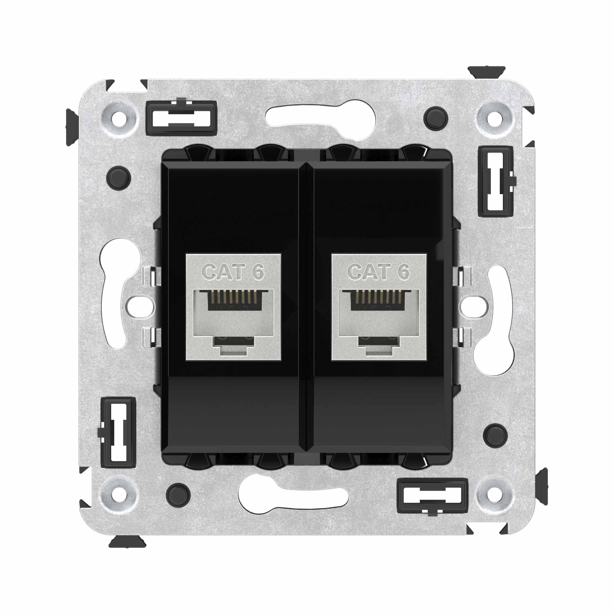Комп. розетка RJ-45 без шторки в стену, кат.6 двойная экран., Avanti, черный квадрат (4402794)