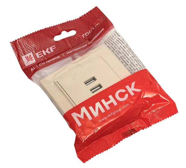 Минск Розетка USB 2-местная СП 2,1А бежевая (ERR-2USB-200)