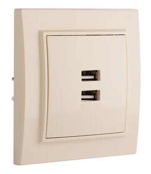 Минск Розетка USB 2-местная СП 2,1А бежевая (ERR-2USB-200)