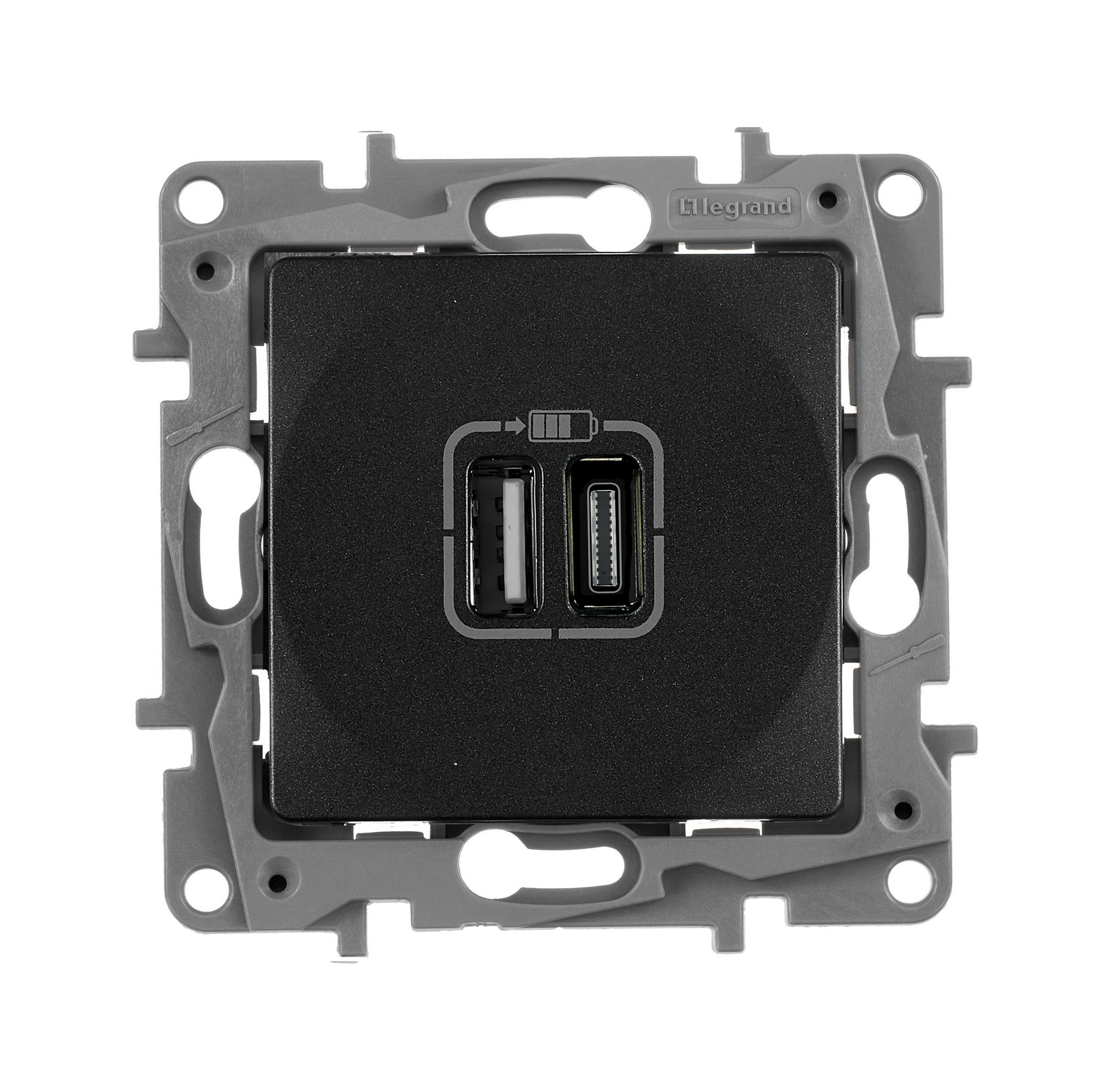 ETIKA розетка USB A+C 15Вт, скрытой установки, антрацит (672636)