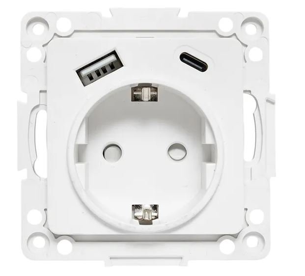 Стокгольм Механизм роз. 1-м. с/з, USB A+C 16А винт. клеммы бел., защ. штор. (EYR16-2USB-typeA-typeC)