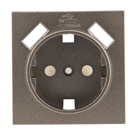 Валенсия Лицевая панель роз. 1-мест. с/з 16А графит с защ. штор. с 2 USB 2,1А (ESR16-L-028-60-2USB)