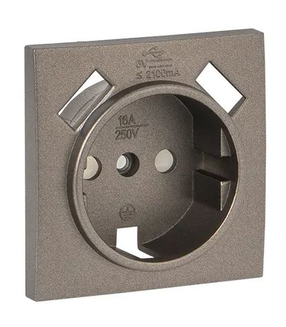 Валенсия Лицевая панель роз. 1-мест. с/з 16А графит с защ. штор. с 2 USB 2,1А (ESR16-L-028-60-2USB)