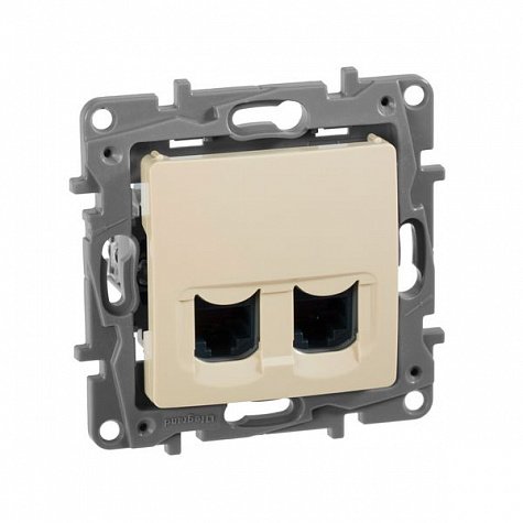 ETIKA розетка компьютерная 2-местная RJ45, 5E UTP, скрытой установки, слоновая кость (672355)