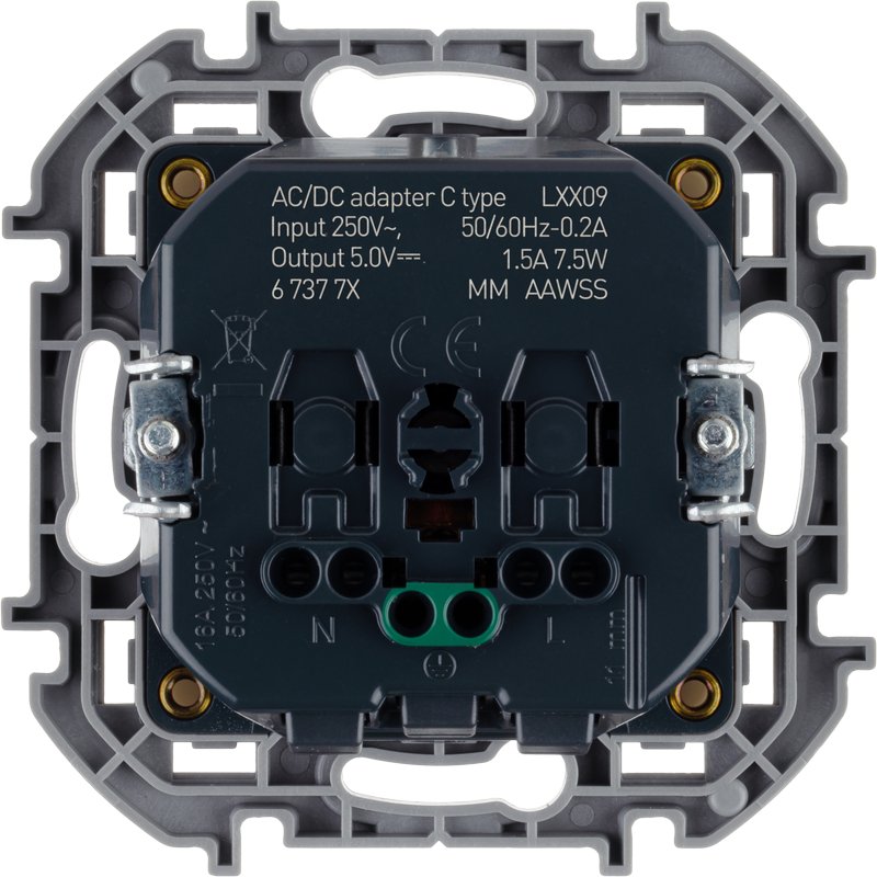 Inspiria розетка 1-местная с заземлением с USB тип C, скрытой установки, белый (673770)