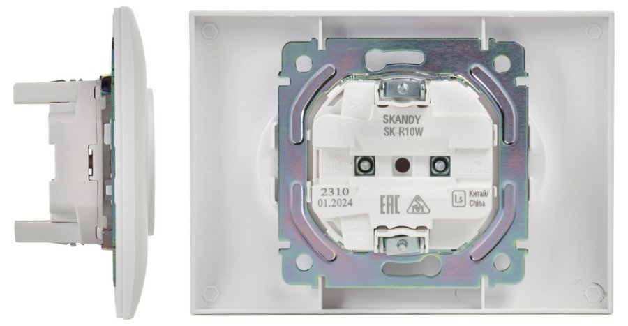 SKANDY Розетка 2-местная в сборе SK-R10W без заземления без защитных шторок скрытой установки 10А арктический белый (SK-R20-10-K01-F)