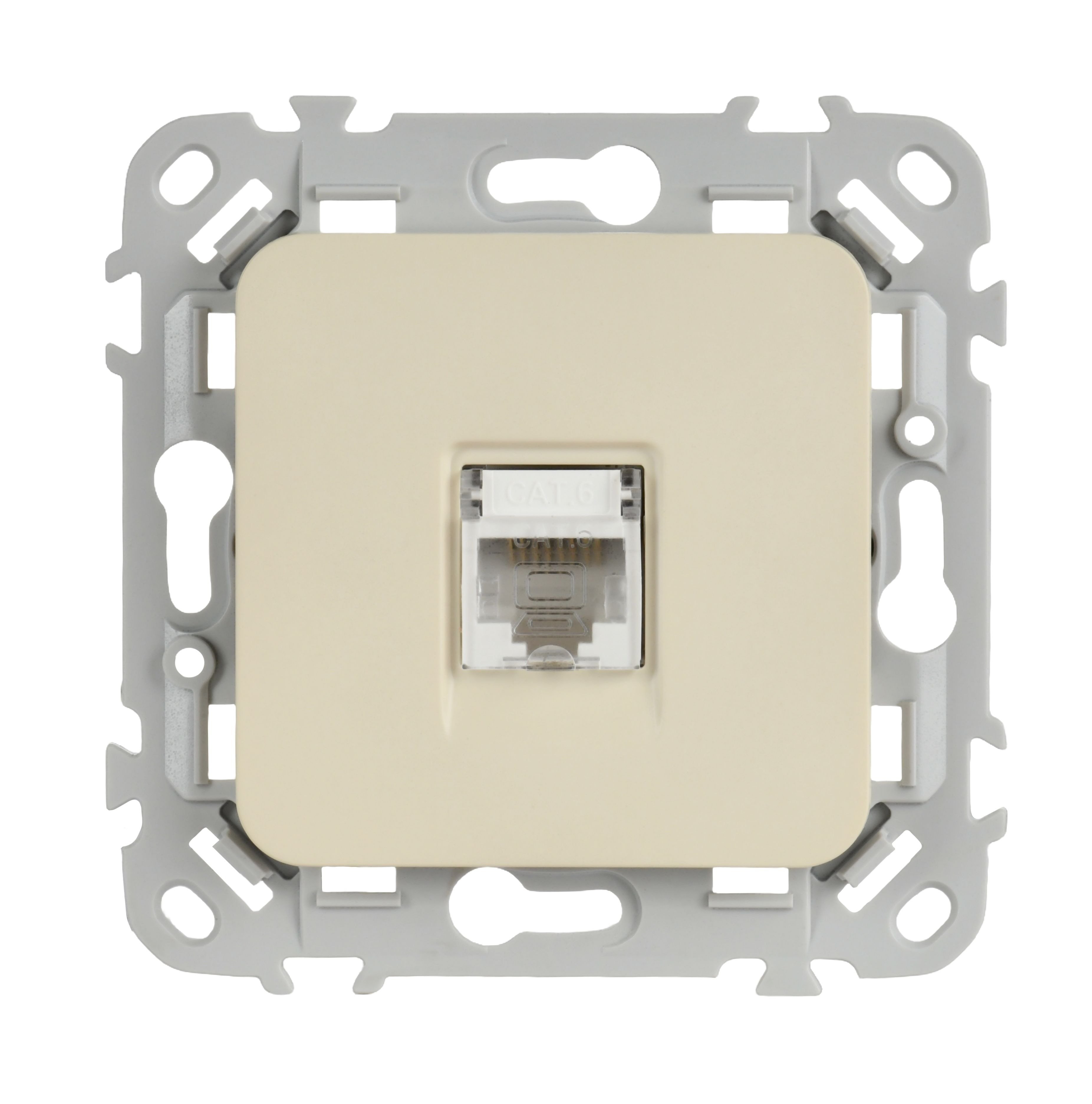 FLITE Розетка компьютерная RJ45 кат 6 UTP РК6-1-0-ФлСл скрытой установки сливочный (FI-K12-2-K86)