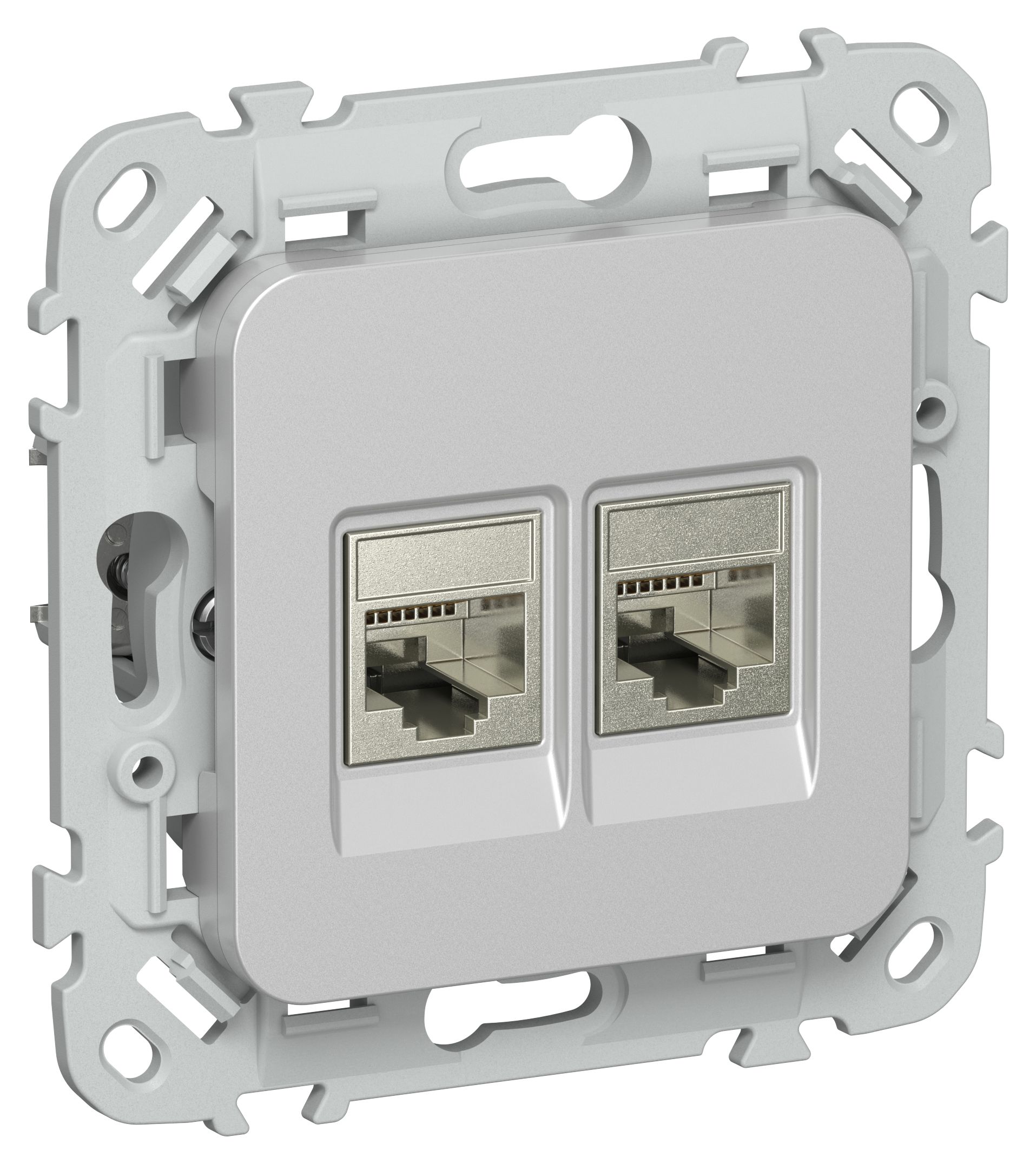 FLITE Розетка 2-местная компьютерная RJ45 кат 6 STP РК6-2-1-ФлА скрытой установки алюминий (FI-K21-2-K47)