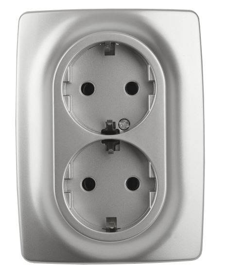 Розетка 12-2108-03 16А IP20 250В 2X2P+E серия 12 алюминий Schuko (Б0036444)