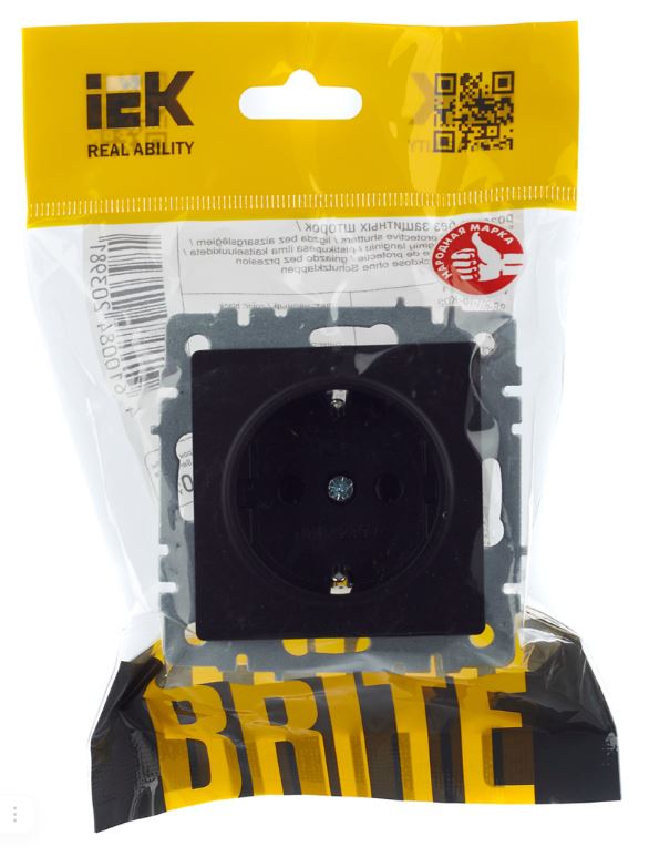 Розетка 1-местная BRITE РС14-1-0-БрЧ с заземлением с защитными шторками скрытой установки 16Ач черная (BR-R14-16-K02)