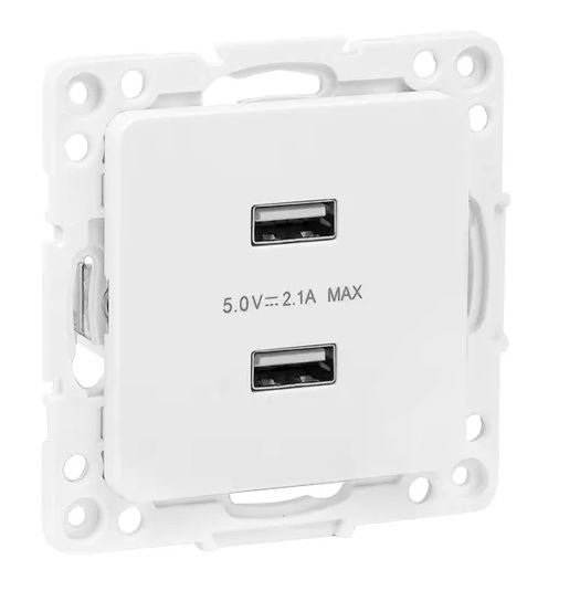 Стокгольм Механизм розетки USB 2-местной 2,1А винтовые клеммы белый (EYR16-028-10-2USB)