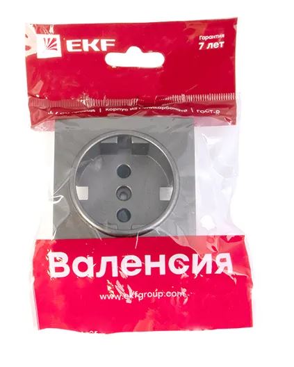 Валенсия Лицевая панель розетки 1-местной с/з 16А графит с защ. штор. (ESR16-L-028-60)