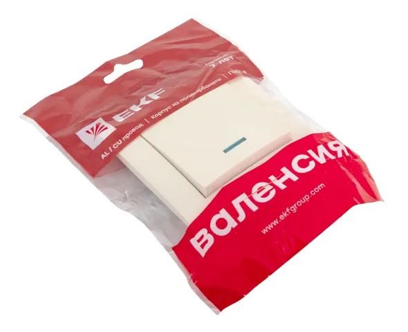 Валенсия Выключатель 1-клавишный 10А кремовый с индикатором (EWV10-121-20)