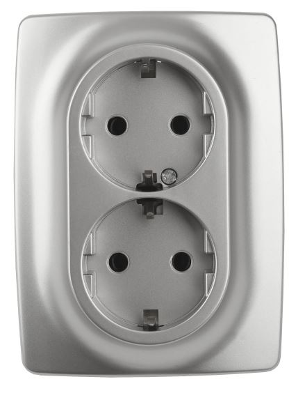Розетка двойная 12-2106-03 16А IP20 250В 2X2P+E серия 12 алюминий Schuko (Б0031230)
