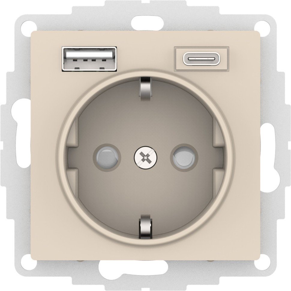 AtlasDesign розетка 1-местная с 2 USB A+C, скрытой установки, механизм, бежевый (ATN000232)