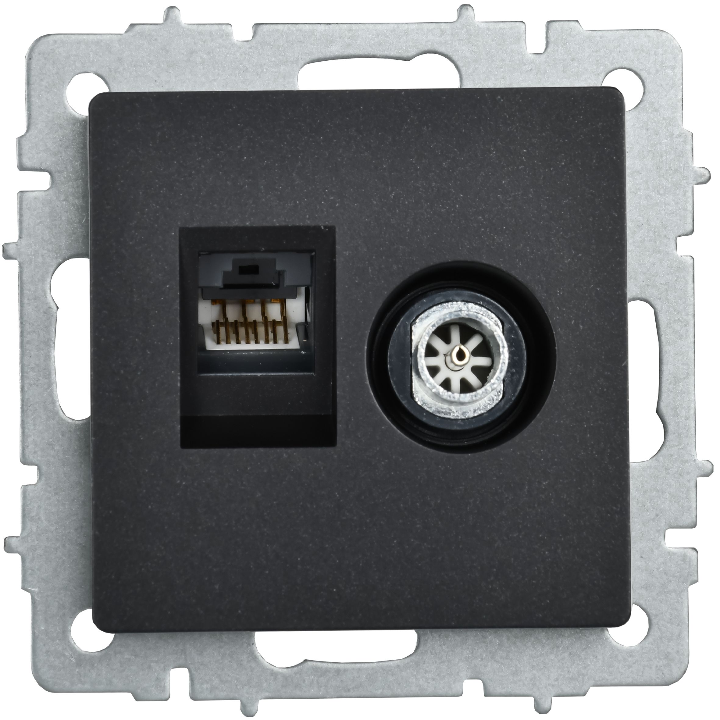 Розетка двойная TV+RJ45 BRITE кат.5E РТВ/РК12-БрЧ скрытой установки черный (BR-AK20-1-K02)