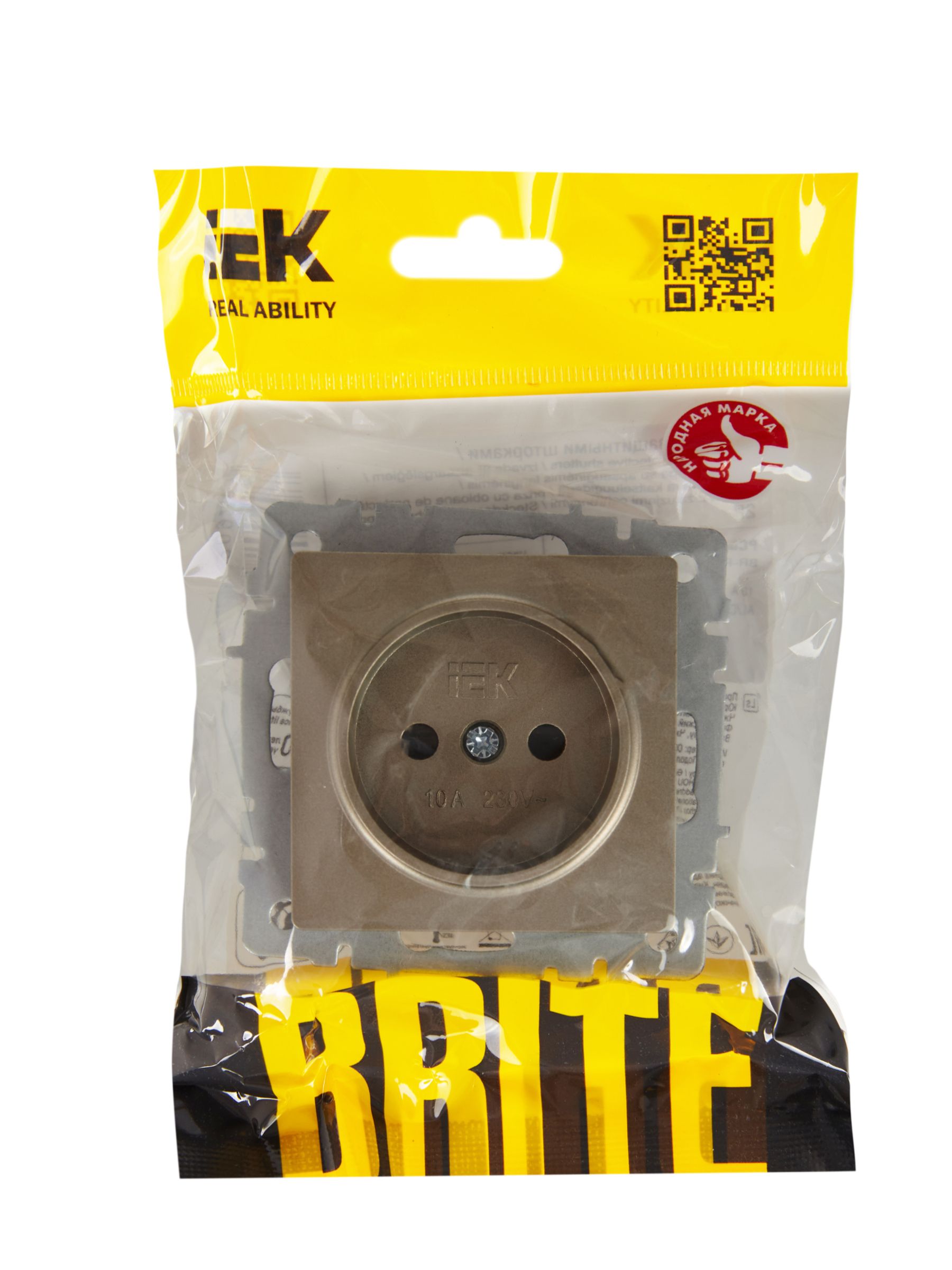 Розетка 1-местная BRITE РСш10-2-БрШ без заземления с защитными шторками 10А скрытой установки шампань (BR-R13-10-K37)